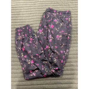 Pam & Gela Womens Black Neon Ditsy Floral Ikat Print Jogger Track Pants Size Med